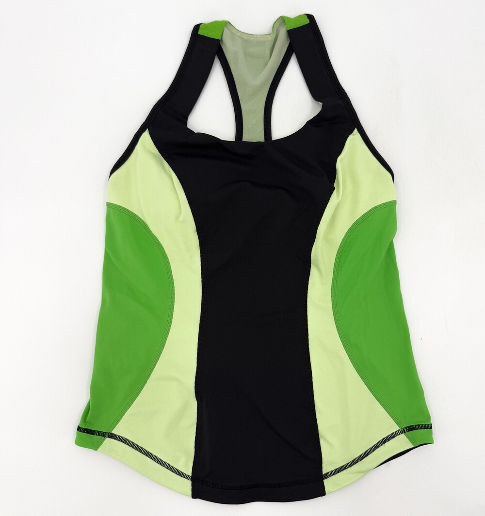Lululemon Athletica Tank Top Womens 8 Green Black Racerback Built In Bra Yoga